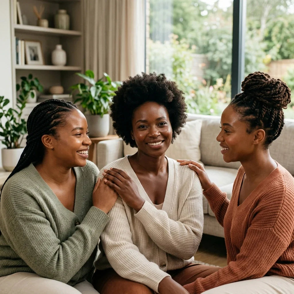 Black women smiling with glowing skin