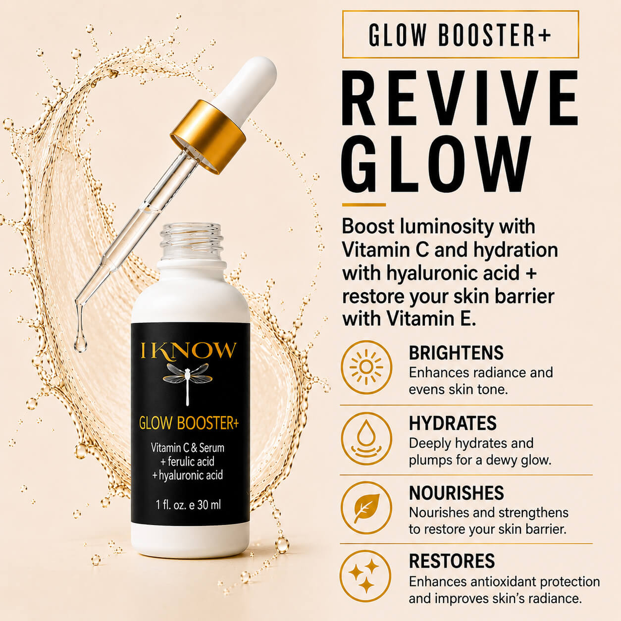 Skincare serum bottle with dropper labeled &