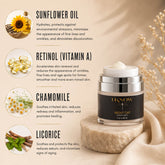 Skincare product with ingredients listed on a beige background