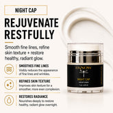 Skincare product with text highlighting its benefits on a white background