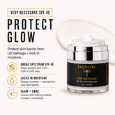 Skincare cream jar with SPF 40 protection on a white background