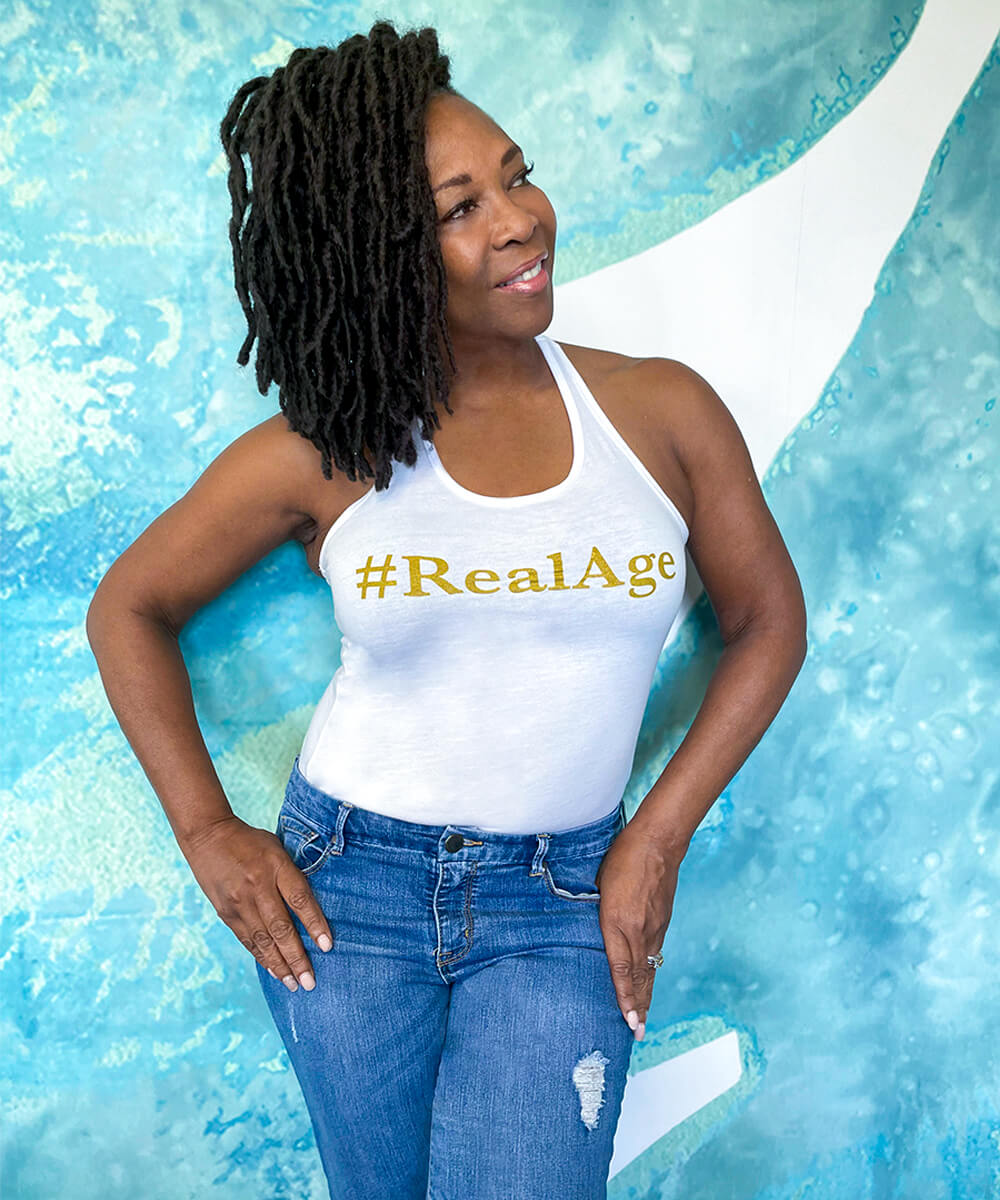 IKNOW Real Age White Racerback tee